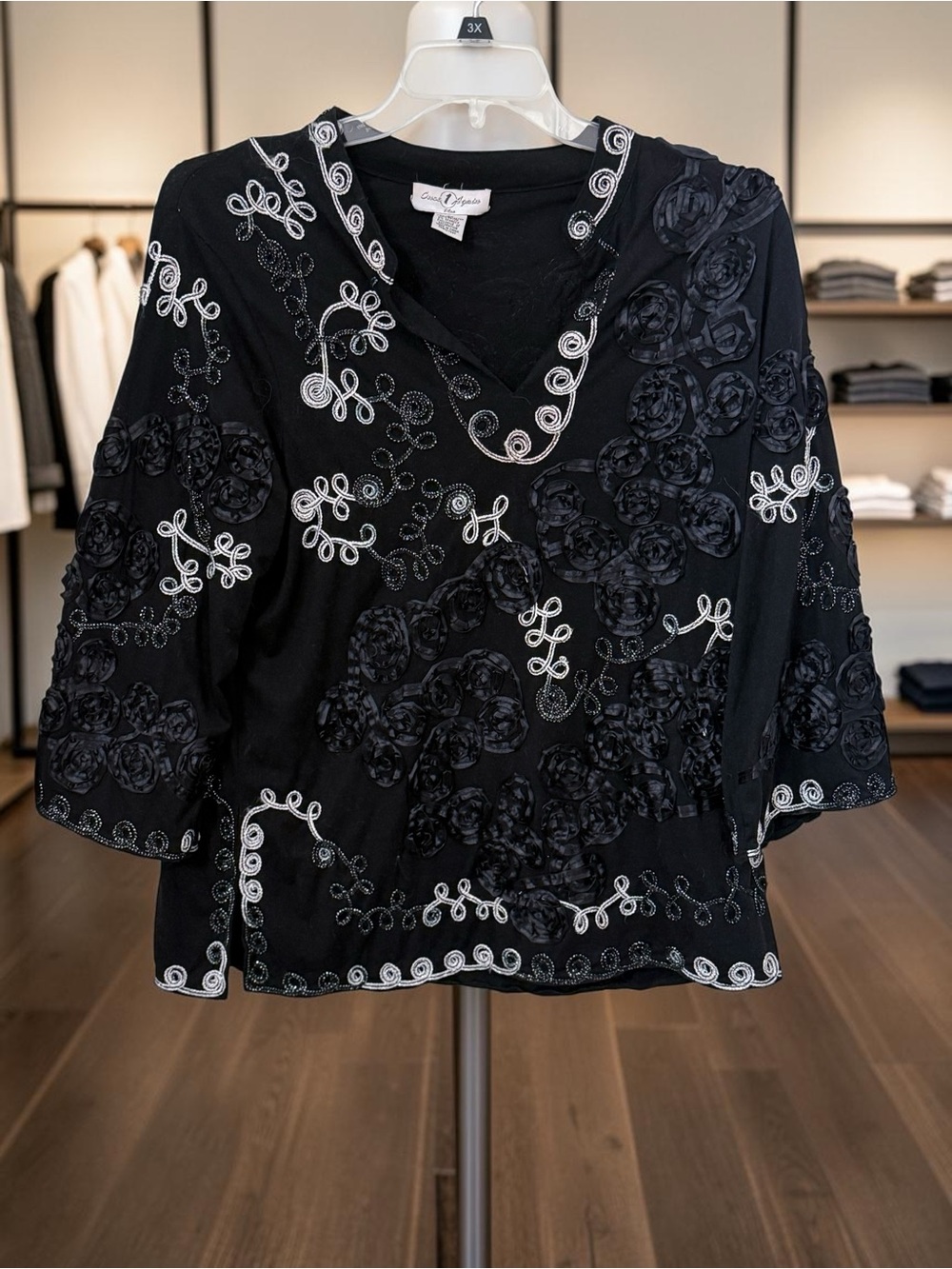 Embellished Black V-Neck Women's Blouse by Once 1 Again.